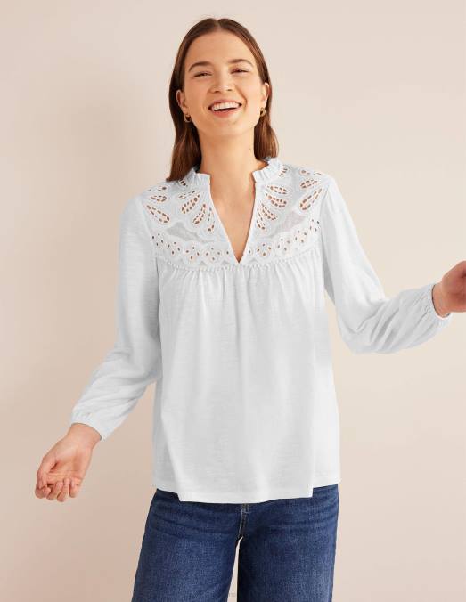 Boden vêtements blanc femmes haut texturé à empiècement découpé LB2X1563