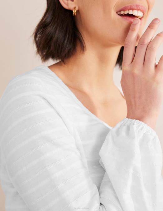 Boden vêtements blanc femmes haut texturé à encolure dégagée LB2X1358