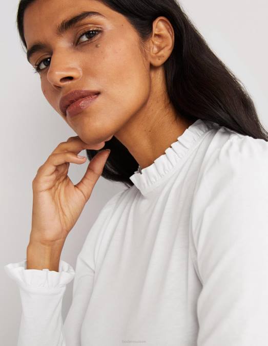 Boden vêtements blanc femmes haut ultra doux à volants LB2X138