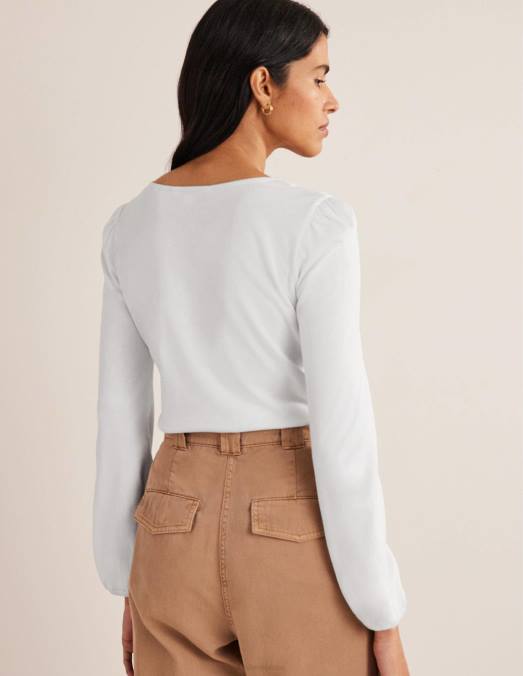 Boden vêtements blanc femmes haut ultradoux à manches longues LB2X176