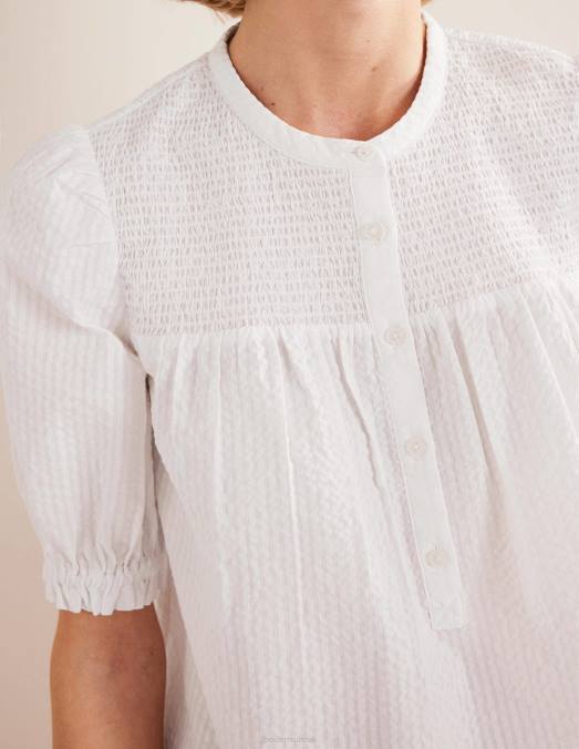 Boden vêtements blanc femmes popover en seersucker à manches bouffantes LB2X1599