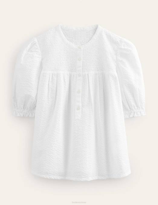 Boden vêtements blanc femmes popover en seersucker à manches bouffantes LB2X1599