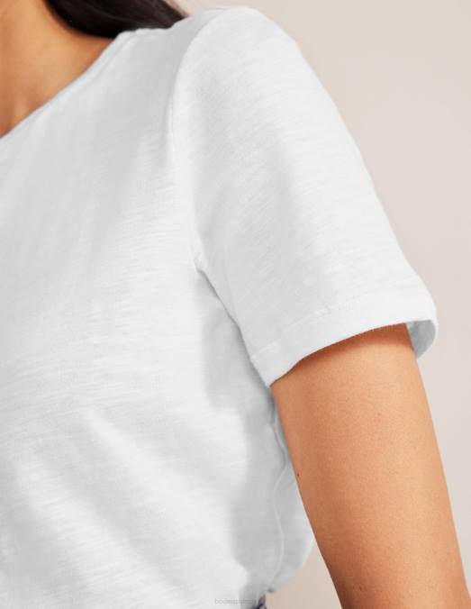 Boden vêtements blanc femmes t-shirt à col rond en coton LB2X174