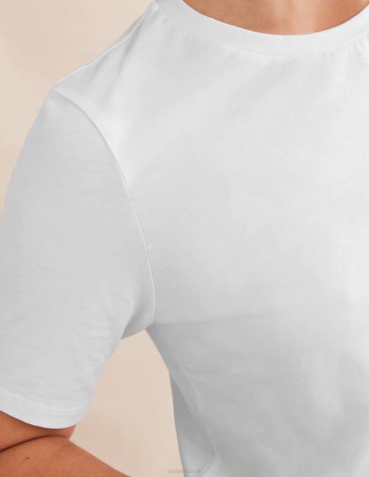Boden vêtements blanc femmes t-shirt à col rond en pur coton LB2X1575