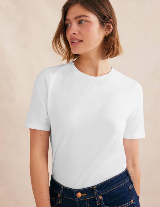 Boden vêtements blanc femmes t-shirt à col rond en pur coton LB2X1575