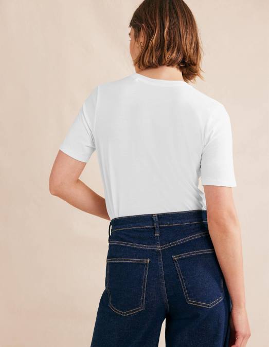 Boden vêtements blanc femmes t-shirt à col rond en pur coton LB2X1575