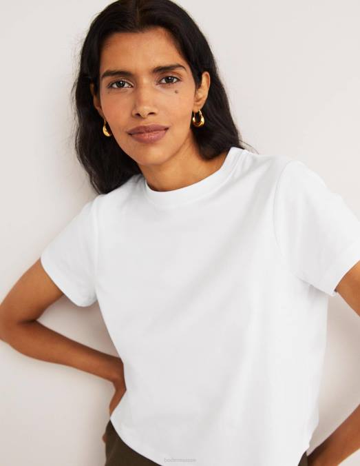 Boden vêtements blanc femmes t-shirt court en coton parfait LB2X173