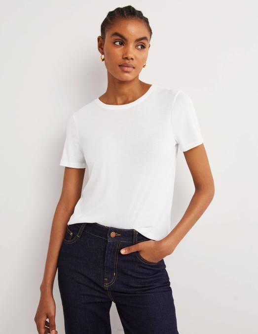 Boden vêtements blanc femmes t-shirt doux au toucher LB2X170