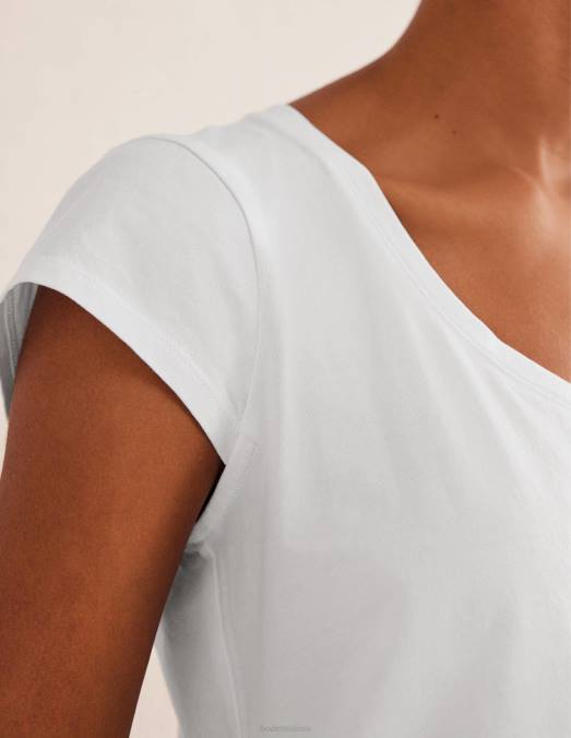 Boden vêtements blanc femmes t-shirt à encolure dégagée en pur coton LB2X2207