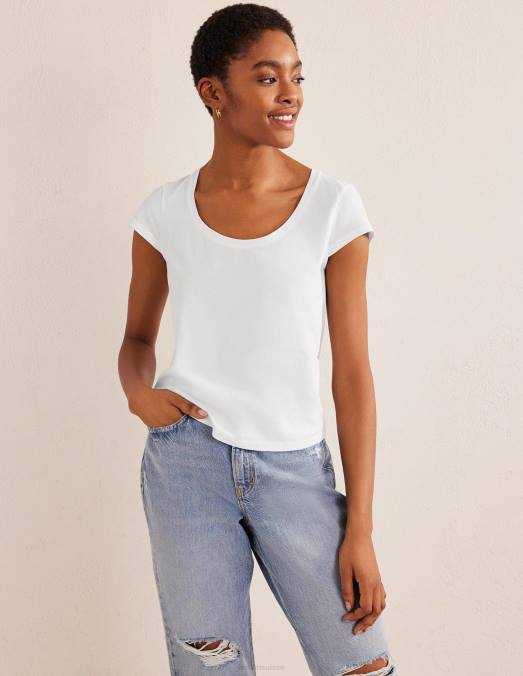 Boden vêtements blanc femmes t-shirt à encolure dégagée en pur coton LB2X2207