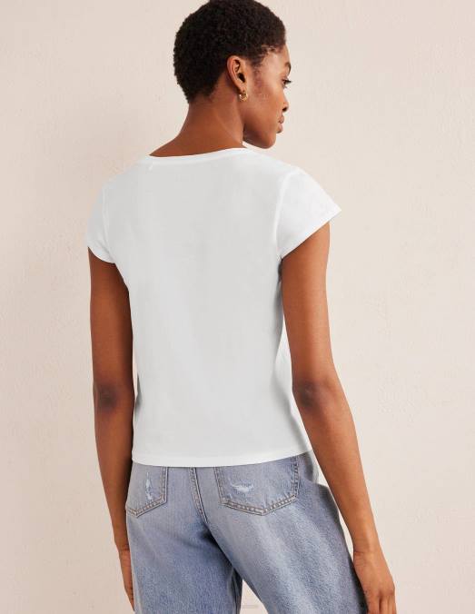 Boden vêtements blanc femmes t-shirt à encolure dégagée en pur coton LB2X2207