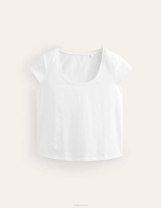 Boden vêtements blanc femmes t-shirt à encolure dégagée en pur coton LB2X2207