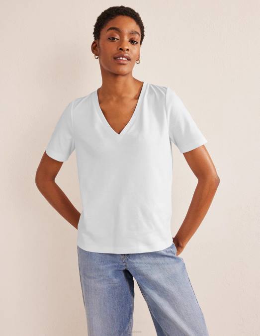 Boden vêtements blanc femmes t-shirt parfait à col en V LB2X1080