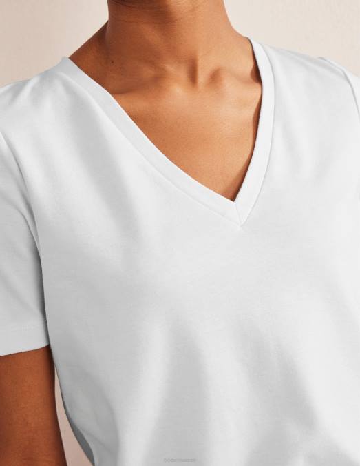 Boden vêtements blanc femmes t-shirt parfait à col en V LB2X1080