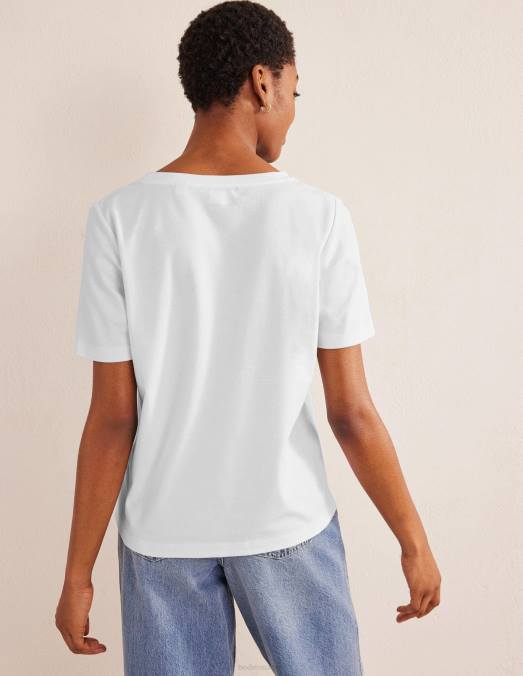 Boden vêtements blanc femmes t-shirt parfait à col en V LB2X1080