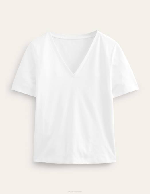 Boden vêtements blanc femmes t-shirt parfait à col en V LB2X1080