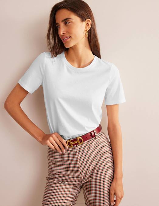 Boden vêtements blanc femmes t-shirt ras du cou en pur coton LB2X190