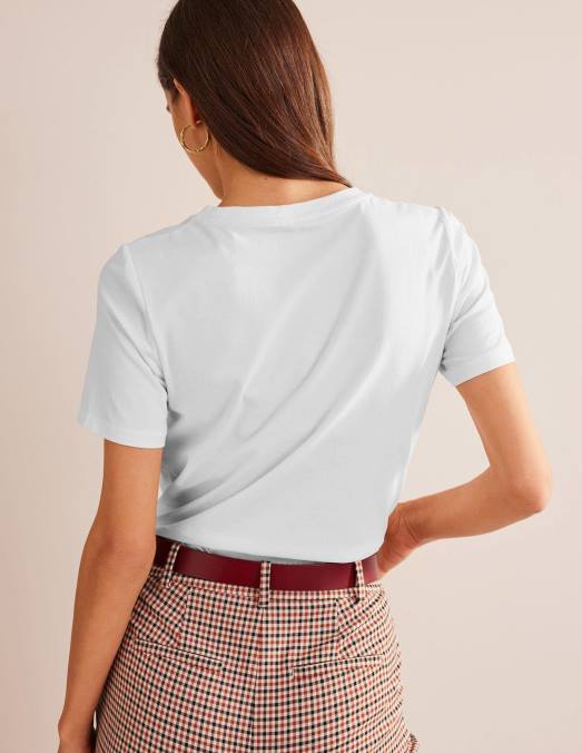 Boden vêtements blanc femmes t-shirt ras du cou en pur coton LB2X190