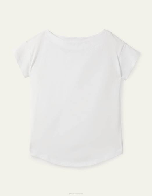 Boden vêtements blanc femmes t-shirt ultra doux à col bateau LB2X153