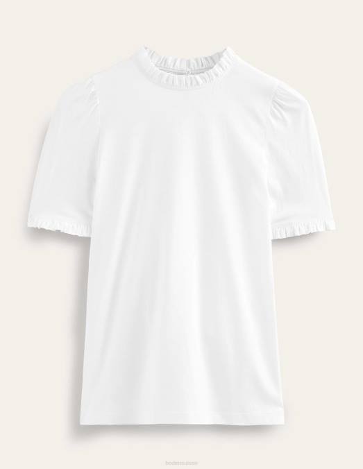 Boden vêtements blanc femmes t-shirt ultra doux à volants LB2X107