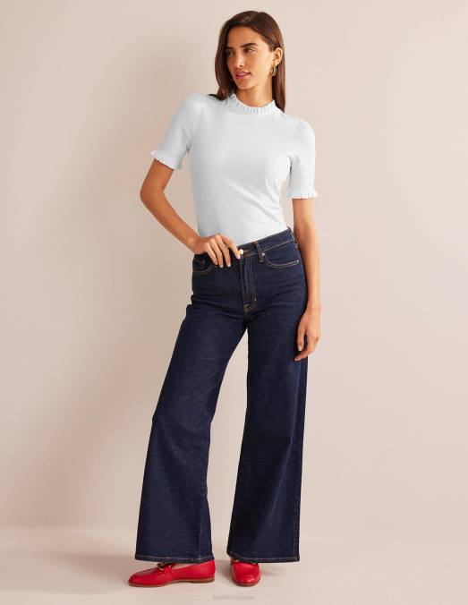 Boden vêtements blanc femmes t-shirt ultra doux à volants LB2X107