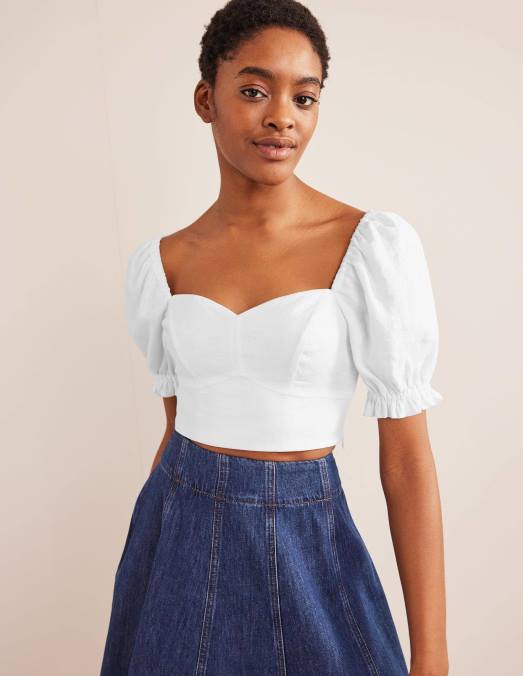 Boden vêtements blanc femmes top court en lin chérie LB2X1637