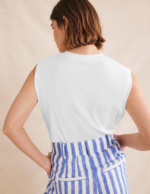 Boden vêtements blanc femmes top sans manches en coton parfait LB2X131