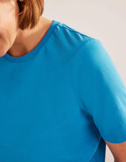 Boden vêtements bleu de Chine femmes t-shirt à col rond en pur coton LB2X1909