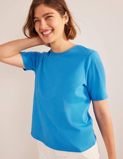Boden vêtements bleu de Chine femmes t-shirt à col rond en pur coton LB2X1909