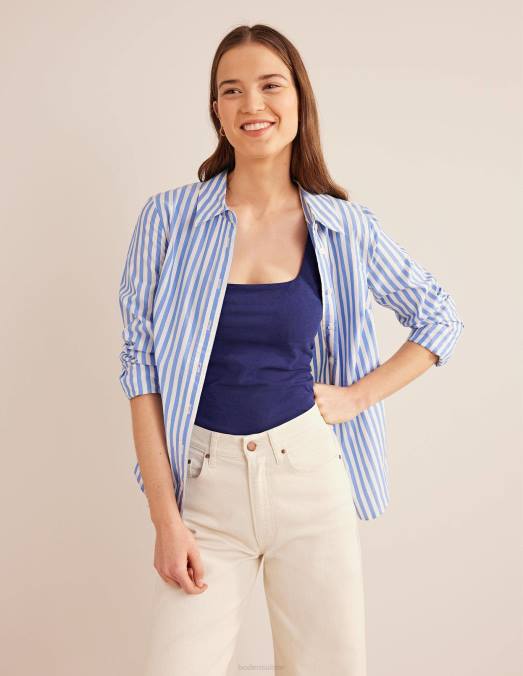 Boden vêtements bleu de Prusse femmes gilet double épaisseur à col carré LB2X2530