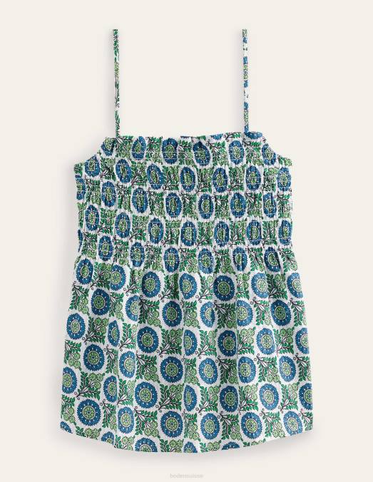 Boden vêtements bleu égéen et brin de tournesol femmes caraco smocké LB2X99
