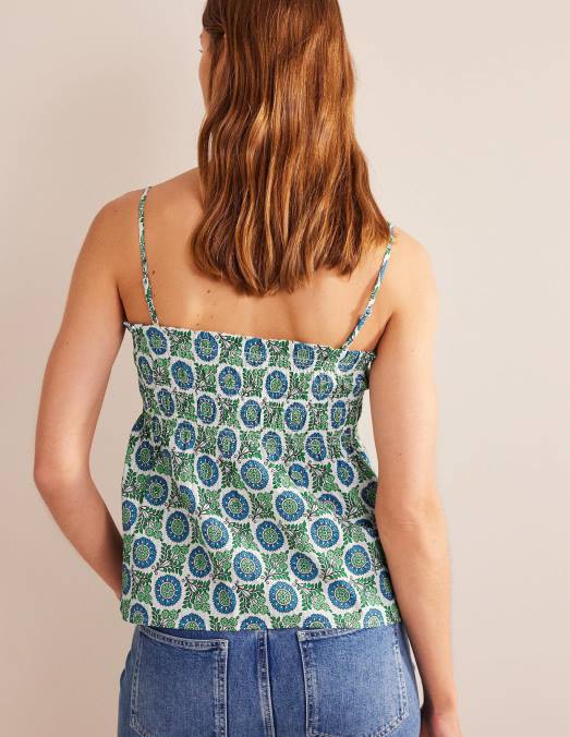 Boden vêtements bleu égéen et brin de tournesol femmes caraco smocké LB2X99