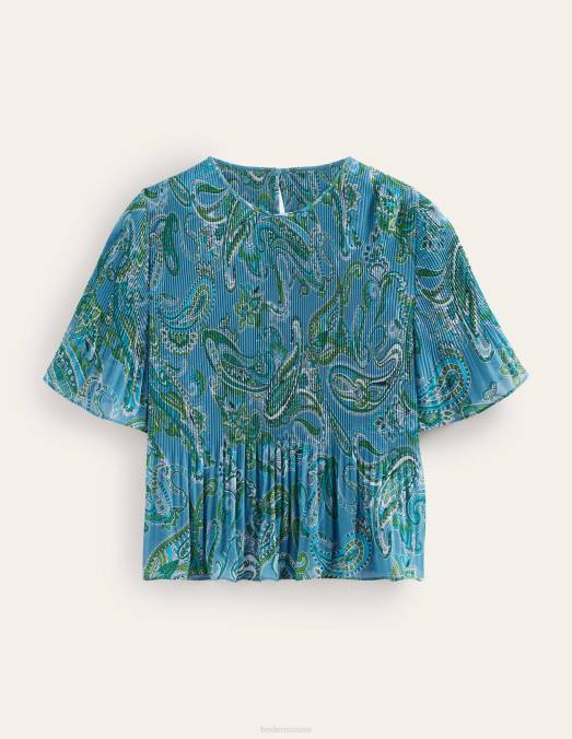 Boden vêtements bleu égéen et pop paradisiaque femmes haut plissé à manches flottantes LB2X104