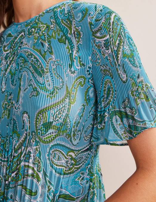 Boden vêtements bleu égéen et pop paradisiaque femmes haut plissé à manches flottantes LB2X104