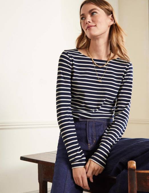 Boden vêtements bleu marine et ivoire femmes bretonne ella à manches longues LB2X117