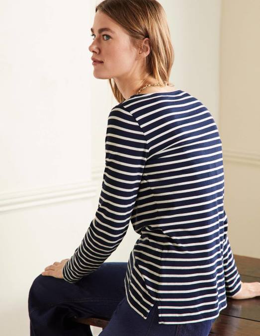 Boden vêtements bleu marine et ivoire femmes bretonne ella à manches longues LB2X117