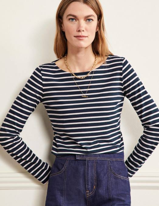 Boden vêtements bleu marine et ivoire femmes bretonne ella à manches longues LB2X117