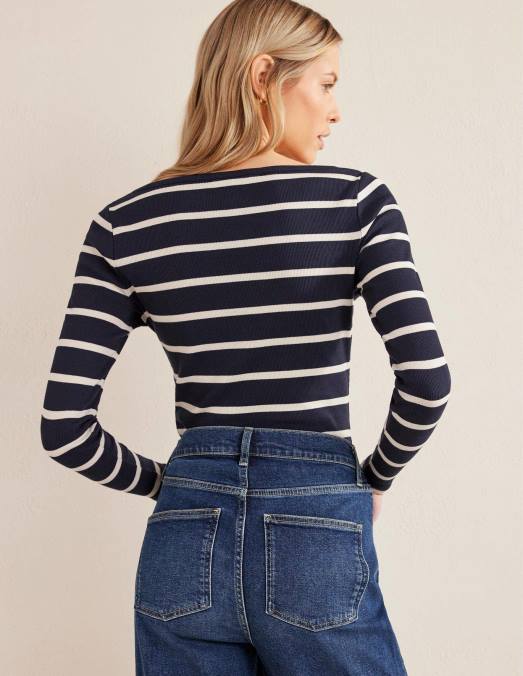Boden vêtements bleu marine et ivoire femmes haut côtelé henley LB2X1667