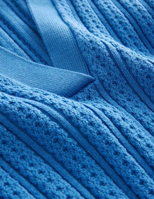 Boden vêtements bleu porcelaine femmes haut côtelé à col en pointelle LB2X2433