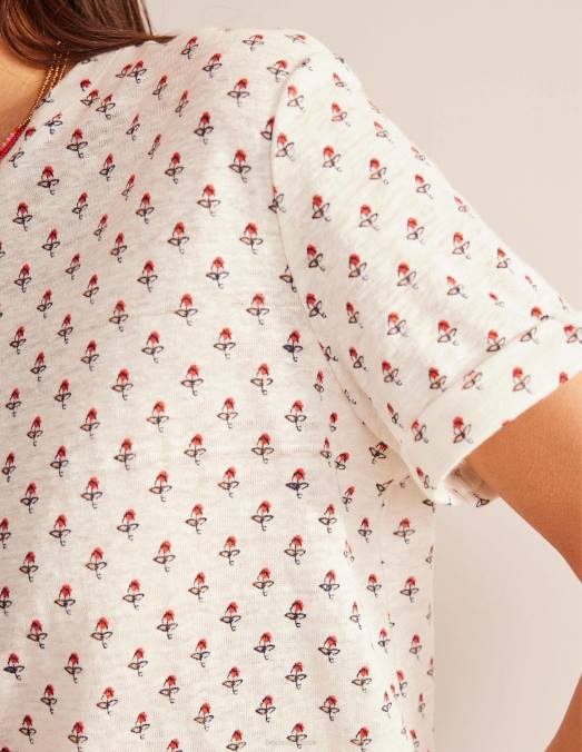 Boden vêtements blush ivoire et tulipe femmes t-shirt en lin imprimé LB2X1012