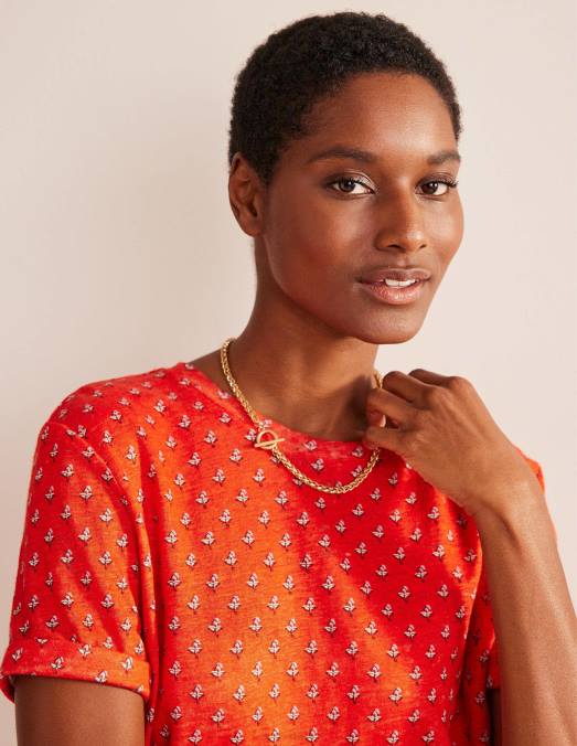 Boden vêtements blush orange sanguine et tulipe femmes t-shirt en lin imprimé LB2X1265