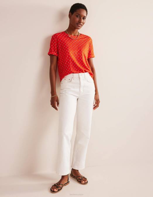 Boden vêtements blush orange sanguine et tulipe femmes t-shirt en lin imprimé LB2X1265