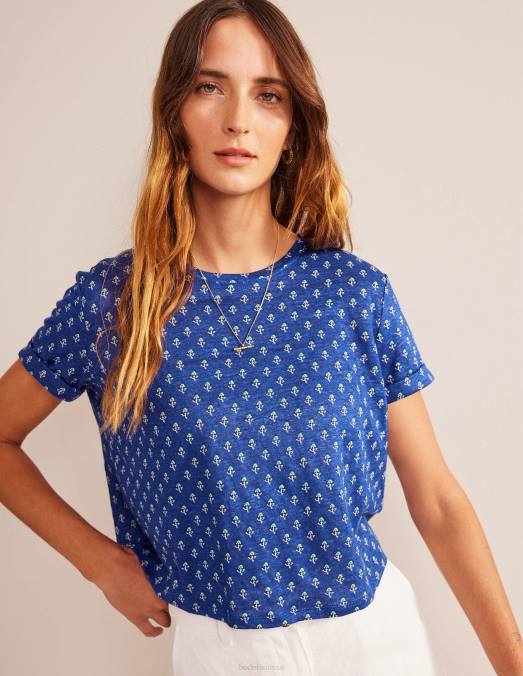 Boden vêtements blush vague bleue et tulipe femmes t-shirt en lin imprimé LB2X1131