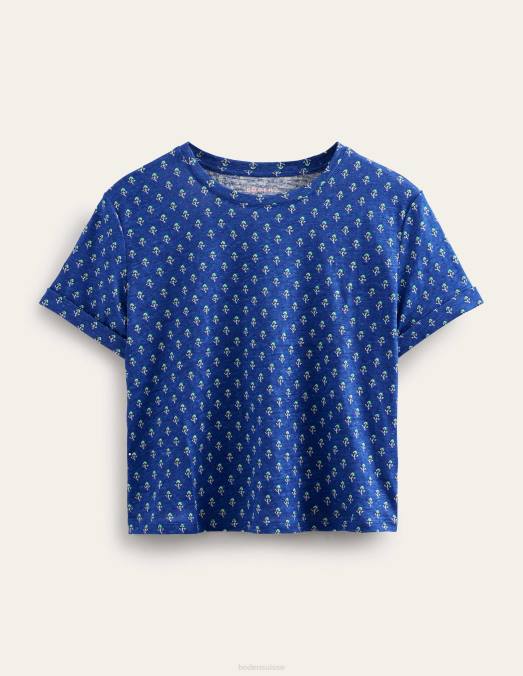 Boden vêtements blush vague bleue et tulipe femmes t-shirt en lin imprimé LB2X1131