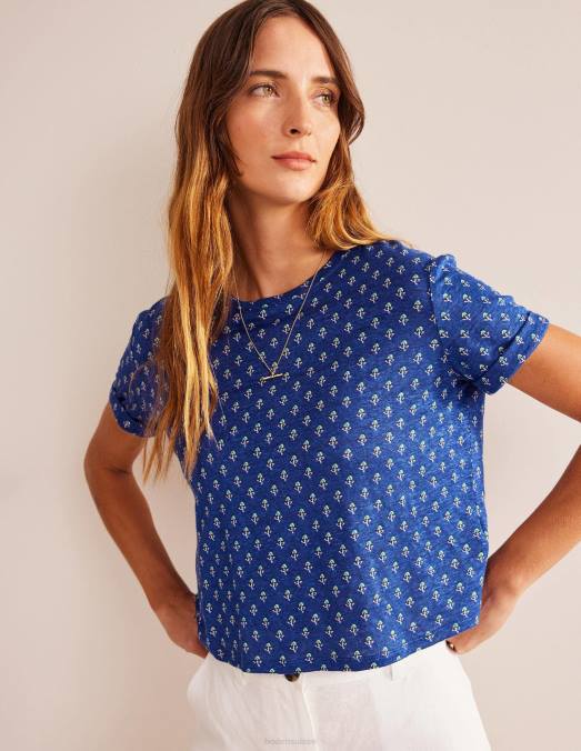 Boden vêtements blush vague bleue et tulipe femmes t-shirt en lin imprimé LB2X1131
