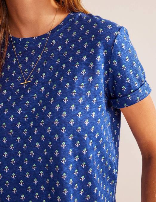 Boden vêtements blush vague bleue et tulipe femmes t-shirt en lin imprimé LB2X1131