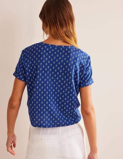 Boden vêtements blush vague bleue et tulipe femmes t-shirt en lin imprimé LB2X1131