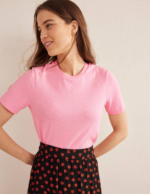 Boden vêtements camée rose femmes t-shirt à col rond en coton LB2X2016
