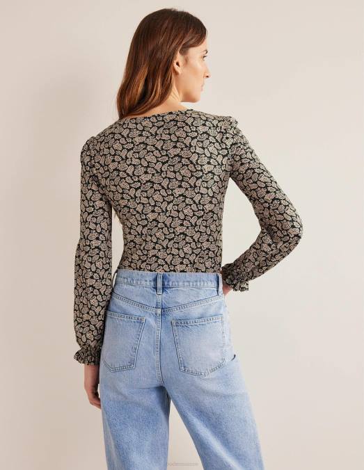 Boden vêtements cavelo noir et cachemire pop femmes haut à col en V boutonné sur le devant LB2X2262