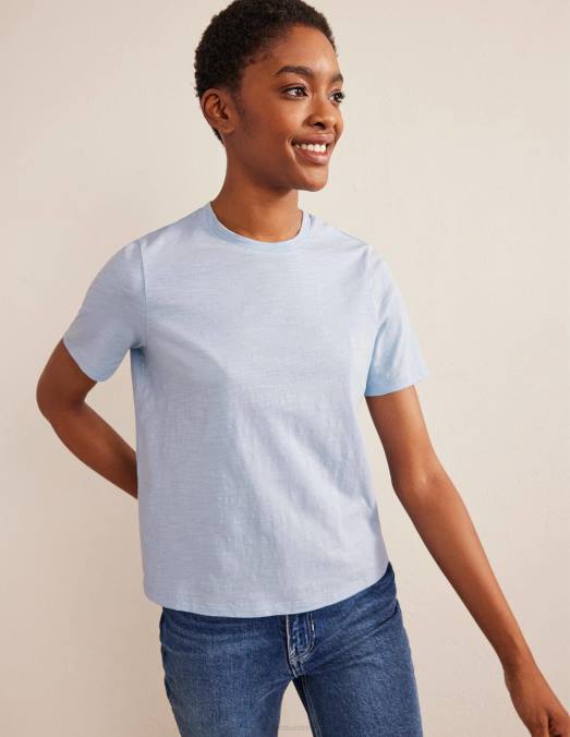 Boden vêtements chambray bleu femmes t-shirt à col rond en coton LB2X2047
